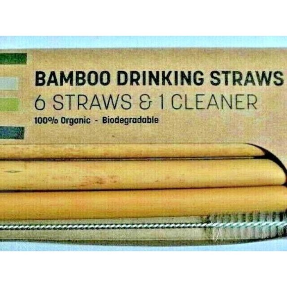 Bamboo Drinking Straws 6pc and 1 Brush Eco-Friendly 100% Organic Biodegradable - Picture 3 of 3